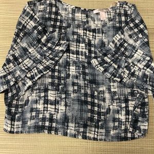 Forever 21 Gray abstract Ruffle Short Sleeve Slouchy Drape Boxy Crop Top Blouse